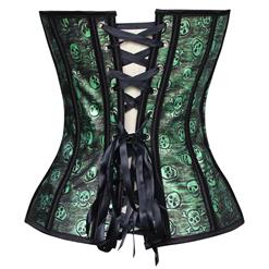 Gothic Skull Pattern Distressed Vegan Leather Strapless Overbust Corset N5733