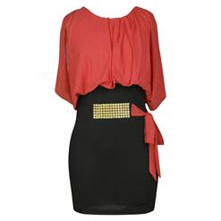 Elegant Pink & Black Contrast Color Loose Top Bodycon Mini Dress N5814
