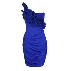 Women's Blue One-shoulder Beads Pleated Bodycon Celebrity Evening Party Dress N5898