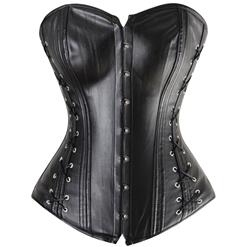 Leather Corset, Leather Lace-up Sides Corset, Leather Black Corset, #N5920