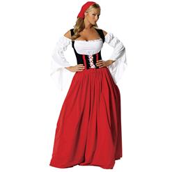 Women's Oktoberfest Red White Maxi Off Shoulder Girdling Country Girl Costume With A Little Defect N5979