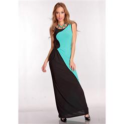 Slinky Mini Dress, Black & Turquoise Long Dress, Spliced Gowns, #N6193