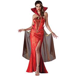 Deluxe Devilish Red Halter Sleevsless Backless Split-Front  Adult Halloween Fancy Ball Costume N6239