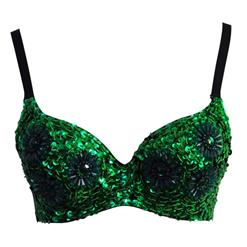 Green Floral Studded Bead Bra Top N6395