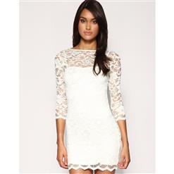White Lace Slash Neck Dress N6573