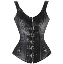 Strap Leather Corset, Leather Buckles Corset, Steel Boned Leather Corset, #N6547