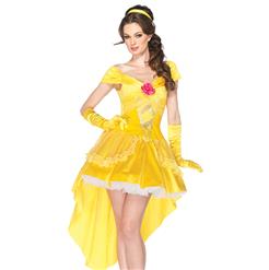 Enchanting Yellow Hi-Lo Off Shoulder Princess Belle Adult Role Play Costume with Gloves N6558