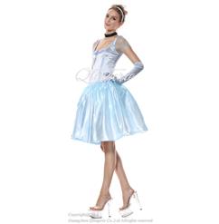 Deluxe Short Cinderella Celeste Puff Sleeves Midi Dress Adult Role Play Costume N6561