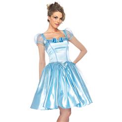 Deluxe Short Cinderella Celeste Puff Sleeves Midi Dress Adult Role Play Costume With A Little Defect N6561