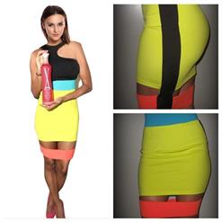 Women's Multicolor Color-block Cut Out Backless Bodycon Clubwear Dress N6804