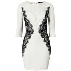 Sexy White Floral Lace Patchwork See-through Bracelet Sleeve Bodycon Mini Dress N7593