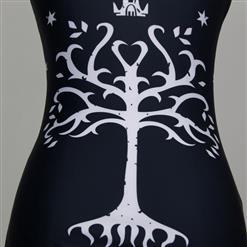 Stylish White Tree of Gondor Print One-piece Teddy Swimsuit N7740