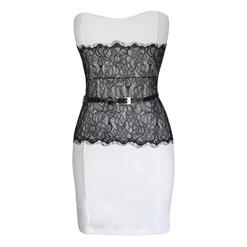 White Overbust Black Lace Mini Dress Clubwear  N7782