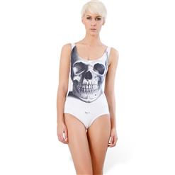 Skull White Swimsuit, Skull Teddy Swimwear, One-piece Teddy Swimwear, #N7912