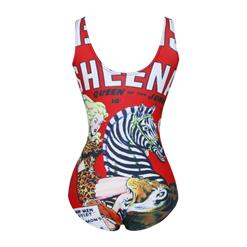 Stylish 3D Print Jungle Queen Pattern One-piece Swimsuit N7903