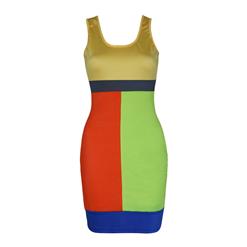 Colorful Colorblock Sleeveless Mini Dress N8338