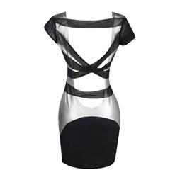 Sexy Black and White Stretchy Back Bandage Bodycon Dress N8340
