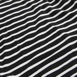 2Pc Sexy Black & White Stripes Deep V-cut Strapless Skirt Set N8584