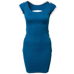 Sexy Blue Backless Bodycon Short Sleeves Mini Wrap Dress N8604
