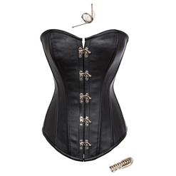 Strapless Faux Leather Corset, Buckle Steel Bone Corset, Black Leather Overbust Corset, #N8723