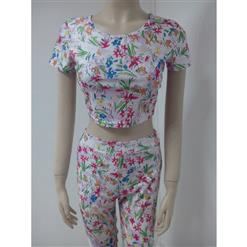 Casual Floral Print Crop Top and Harem Pants Playsuit N8939