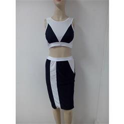 Contrast Color Strap Backless Skirt Set N8979