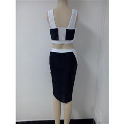 Contrast Color Strap Backless Skirt Set N8979