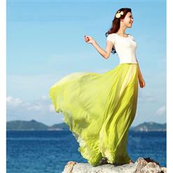 Wrapped Chest Contrast Color Tent Dress, Giant Swing Split Joint Maxi Boho Skirt, Strapless Two Dressing Ways Dresses, #N9068