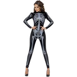 Sexy Bones Costume, Fever Skeleton Catsuit Costume, Sexy Skeleton Jumpsuit Costume, #N9070