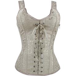 Wide Strap Lace-Up Brocade Corset N9111