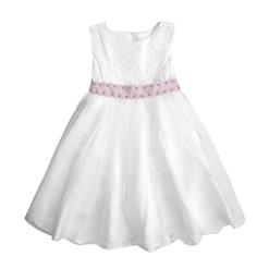 Girls White Round Neck Rhinestone Belt Lace Princess Dress N9114
