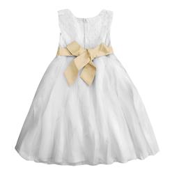 Rhinestone Yellow Belt White Dress N9116