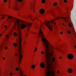 Red Printed Dot Straps Dress N9119