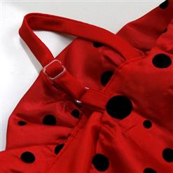 Red Printed Dot Straps Dress N9119
