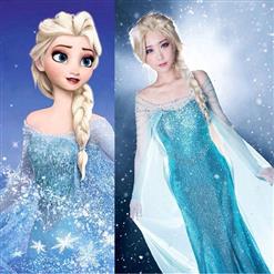 Inspired Princess Elsa Dress, Frozen Elsa Adult Dress, Disney Movies Frozen Snow Queen Elsa Costume, Frozen Princess Elsa Cosplay Costume, #N9189