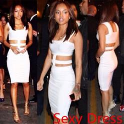 Sexy White Hollow Out Tank Tops Bandage Dress N9230