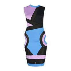 Sexy Colorful Sheer Mesh Cut-out Bodycon Dress N9241
