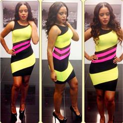 Fashion Short Sleeve Bodycon Dress, Multi Color Neon Dress, Sexy Party Clubwear Dress, #N9248