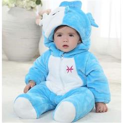 Fish Shaped Hat, Blue White Pisces Jumpsuits, Comfortable Flannel Cotton Clothes, Baby Halloween Cartoon Clothing, #N9277