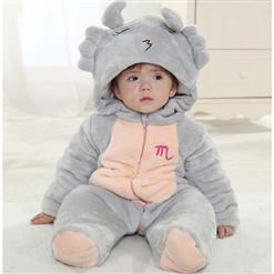Cute Grey Scorpio Baby Jumpsuits, Front Zipper Of Clothes, Comfortable Flannel Cotton Clothes, Baby Party Cartoon Clothing, Scorpion Shaped Little Hat, #N9281
