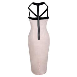 Fashion Pink Back Cross Middle Long Dress N9312