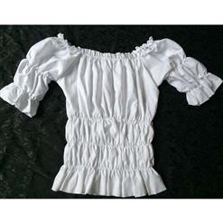 Elastic White Shirt, Slim Cotton Short Shirt, Baby Doll Shirt, Wide Collar Tight Shirt, #N9331
