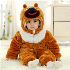 Cute Light Brown Bears Baby Romper, Baby Flannel 3D Stereo head hat Jumpsuits, Cute Baby Bears Two-way Zipper Design Baby Clothes, #N9349