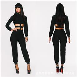 Black Hollow Out Long Sleeves Jumpsuits N9442