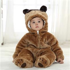 Cats Cartoon Style Hat Baby Romper, Coffee Brown Two-way Zipper Design Baby Clothes, The Little Cat Long Tail Baby Jumpsuits, #N9453