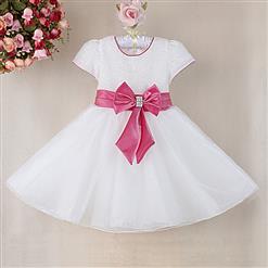 Upper White Bling Princess Dress, Cute White High Waist Princess Dress, Popular Big Bowknot Waist Lace Princess Dress, #N9461