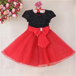 Upper Black Bling Princess Dress, Cute Red High Waist Princess Dress, Popular Big Bowknot Waist Lace Princess Dress, #N9462