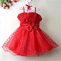 Red Braces Little Love Ornament Princess Dress, Upper Big Flower Waist Little Flower Design Princess Dress, Beautiful Red Children's wear, #N9464