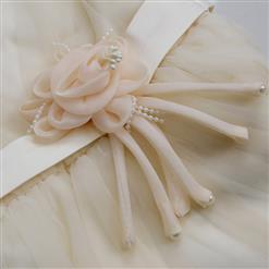 Elegant Mesh Satin Pearl Flower Waist Princess Dress N9479