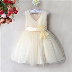 V-neck Sleeveless Princess Dress, With Flower Pearl Waist Princess Dress, Wedding Or Performance Show Children's wear Dress, #N9479